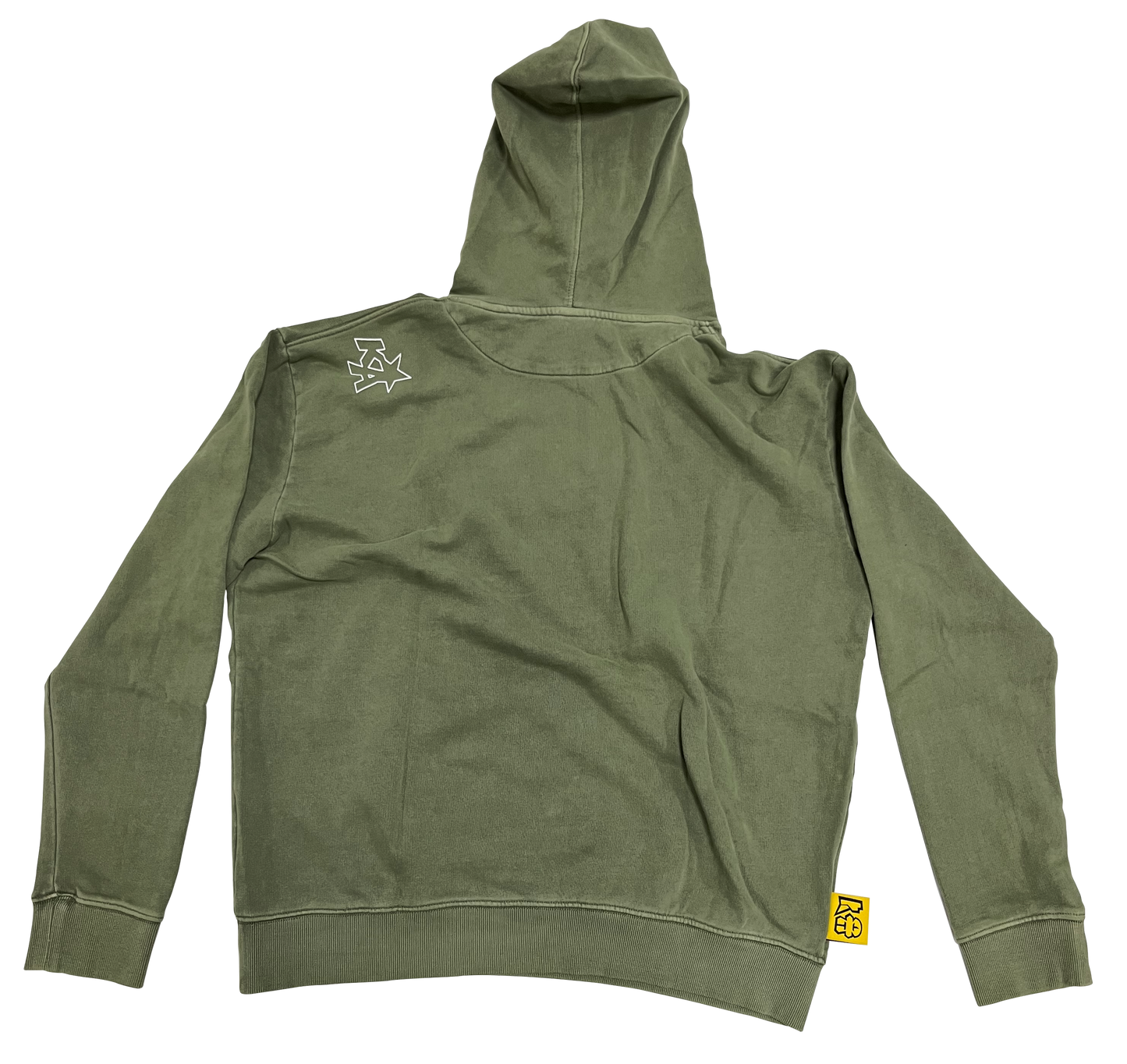 rear view of a green hoodie, streetwear at it finest. inspired on hip hop clothing